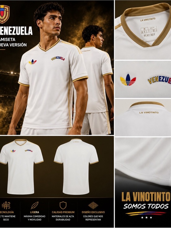 adidas Other - adidas White and Gold Men’s Soccer Jersey - Venezuela Accent
